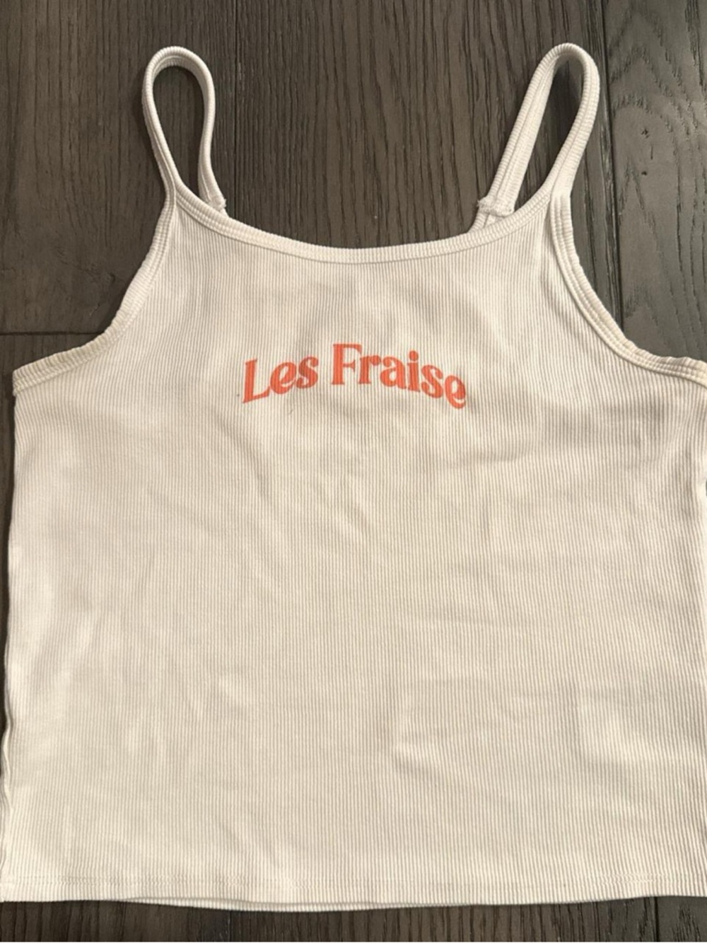Les Fraise White Ribbed Tank Top with Coral Logo